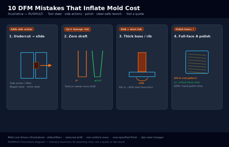 Illustrative DFM mold-cost drivers — RUNMULTI